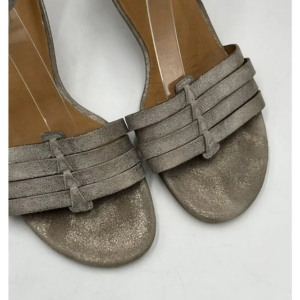 Paul Green Metallic leather Coco huarache Stacked heels Sandals Us‎ Sz 10/UK 7.5
